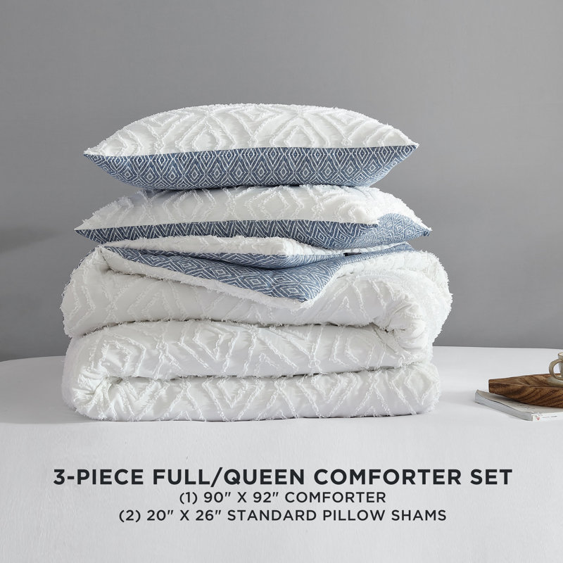 French Connection Hanwell Clipped Jacquard Reversible Comforter Sets, Queen Comforter + 2 Standard Shams