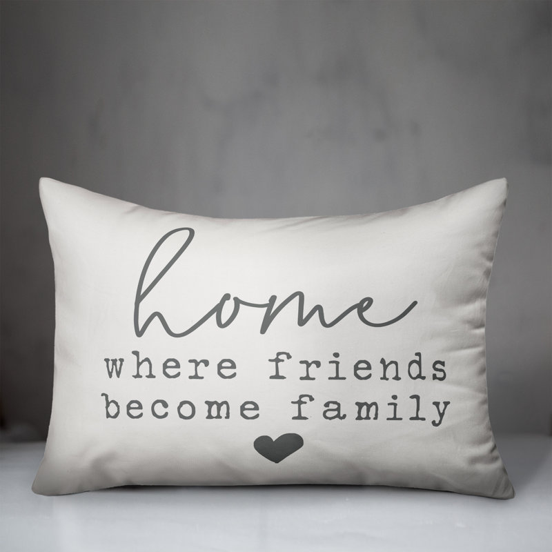 Textual Outdoor Throw Pillow, White/Gray