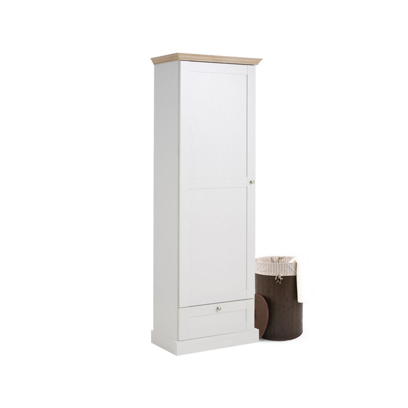 Rawls 1 Door Manufactured Wood Wardrobe, White and Oak