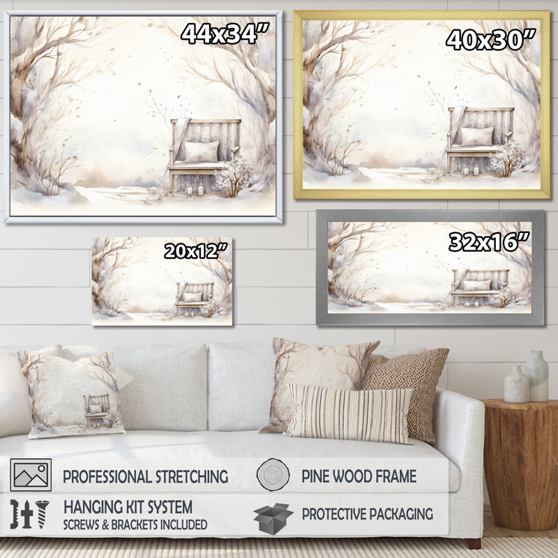 Cozy Winter Cottage Retreat IV - Art mural de ferme, Cadre de coin argenté fermé, H 34 po x l 44 po x P 1,5 po