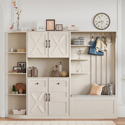 2-In-1 Multifunctional Entryway Storage Cabinet & Hall Tree - Left-Right Combination Design, Detachable For Separate Use, With Built-In Storage & 4 Ho by Gracie Oaks