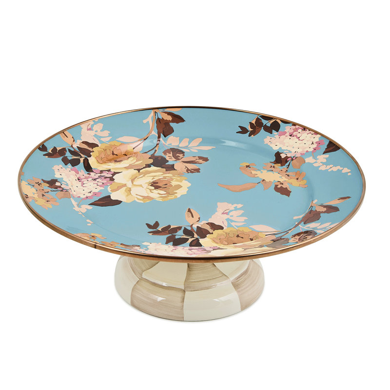Wild Rose Small Pedestal Platter, Slate