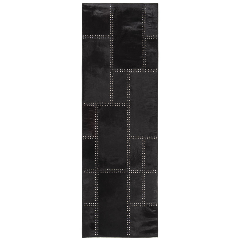 Studio Geometric Handwoven Leather Rug with Felt, Tapis de couloir 2 pi 3 po x 10 pi