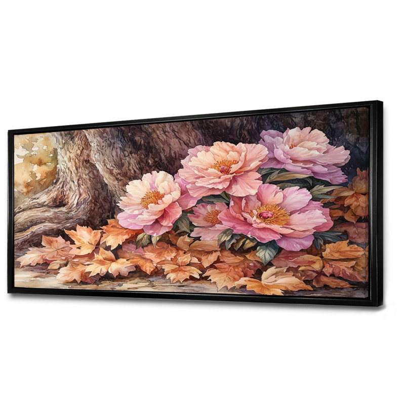 Imena, pivoines par le chêne, art mural, H 28 po x l 60 po, Impression encadrée flottante, Noir, noir, noir, noir