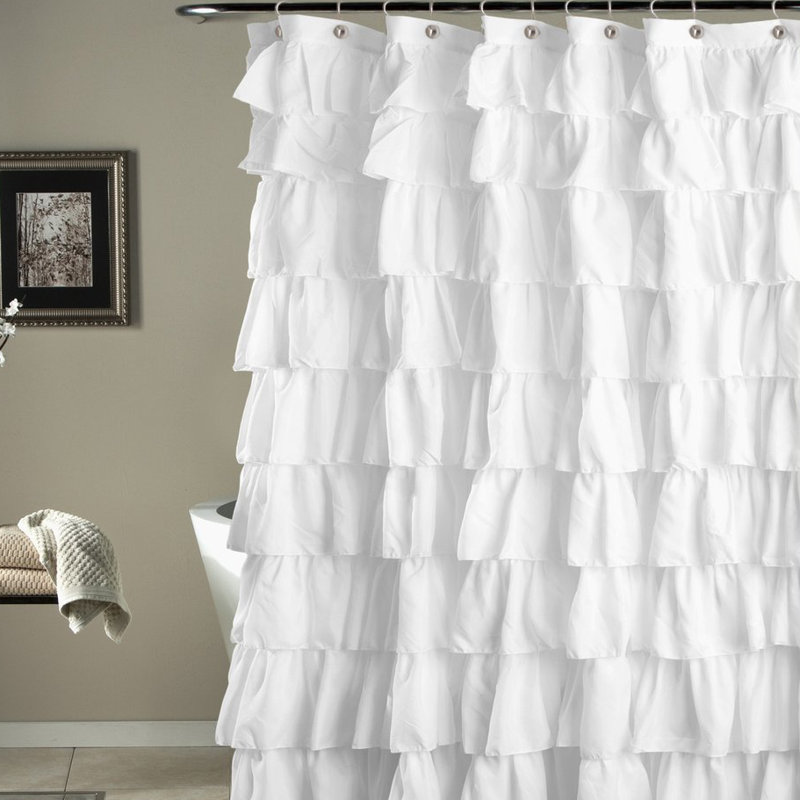 Galion Ruffled Polyester Single Shower Curtain, White