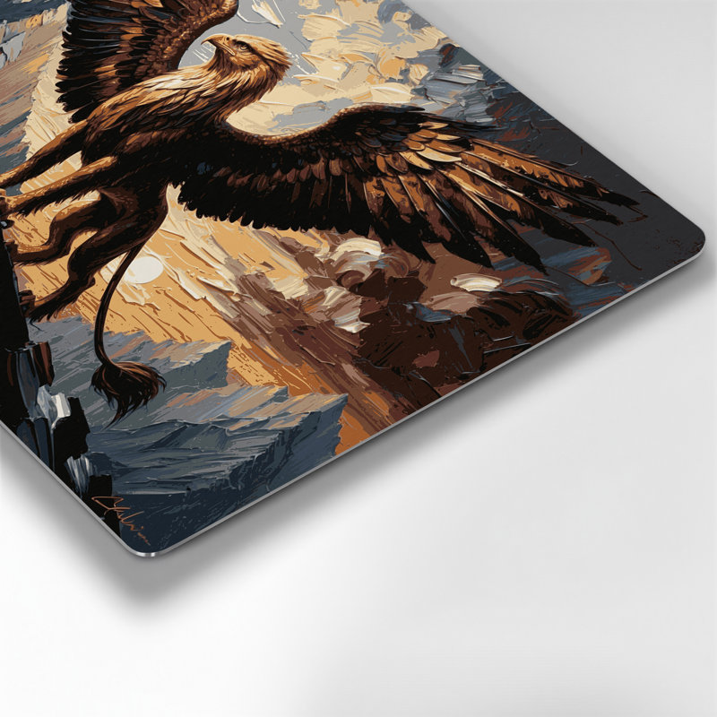 «Sci Fi Griffin» perché sur une montagne, art mural en métal brun, H 132 po x l 168 po x P 0,05 po
