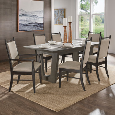 Ensemble de salle à manger 7 pièces, table de salle à manger, chaises avec accoudoirs et chaises d'appoint en tissu beige Cipolla