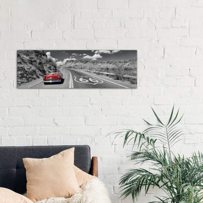 Vintage Car Moving On The Road, Route 66, Arizona, Usa by Panoramic Images - No Frame Panoramic Print on Canvas