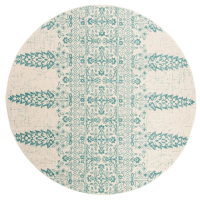 Annette Damask Ivory/Teal Area Rug