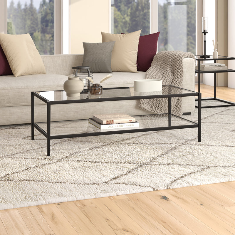 Hera Four Leg Coffee Table with Storage, Blackened Bronze, 43.2 cm H x 137.2 cm W x 61 cm D