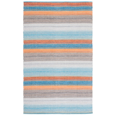 Tapis rayé en coton tissé à plat à la main Gulbranson - gris / bleu / orange