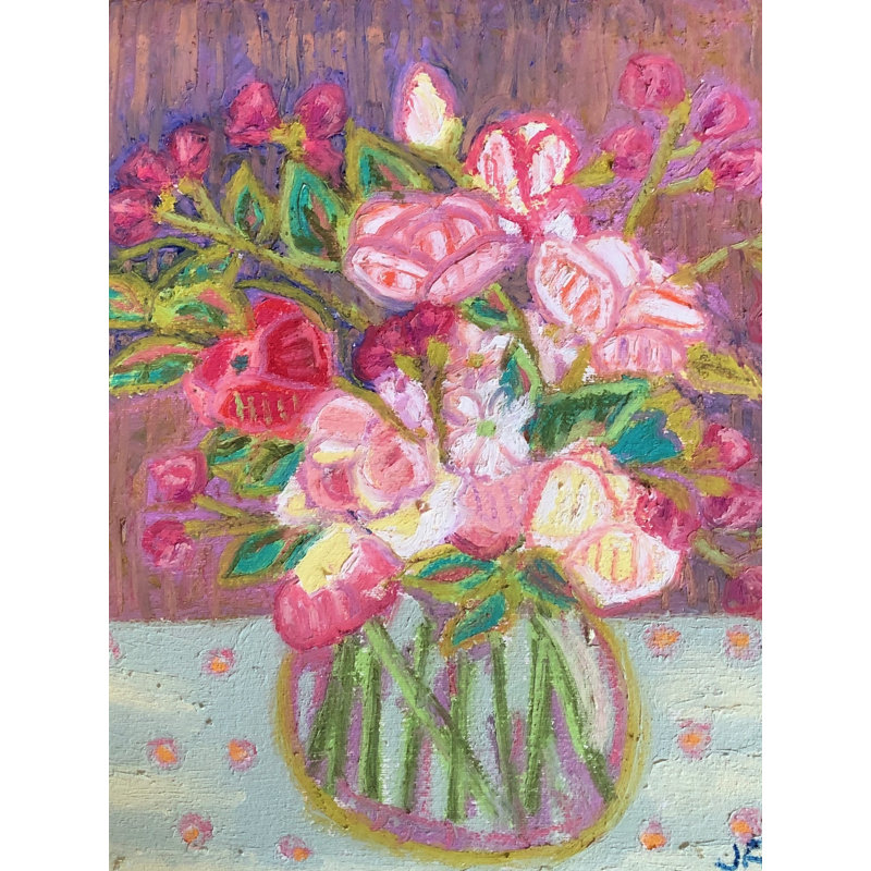 Pivoine et statice par Jeff Ferst, Blanc, Papier avec cadre simple noir, H 21,2 po x l 17,2 po x P 0,88 po