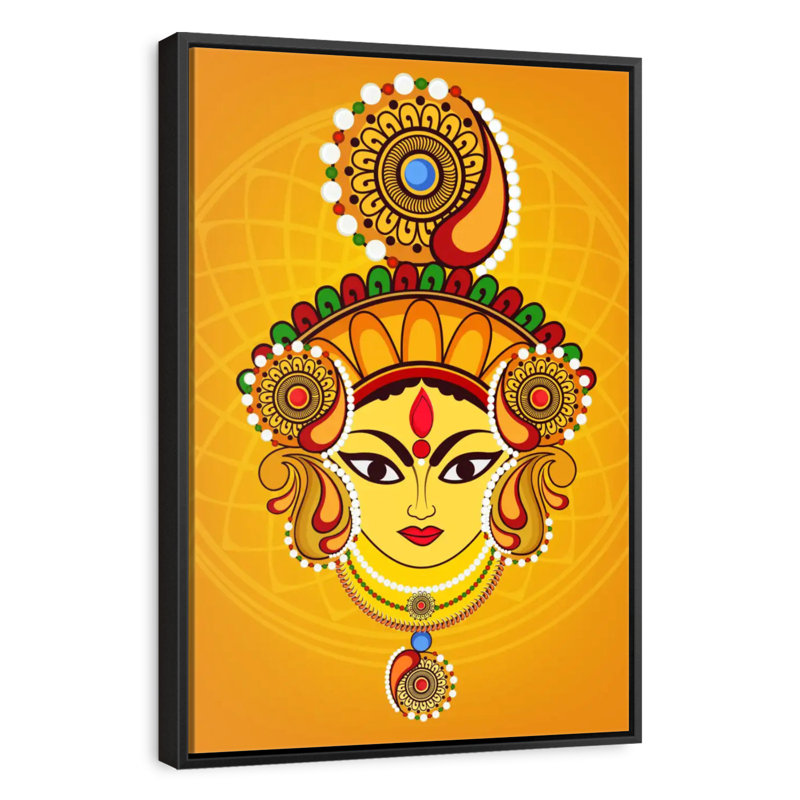 Maa Durga, Cadre flottant noir, 17 po x 25 po