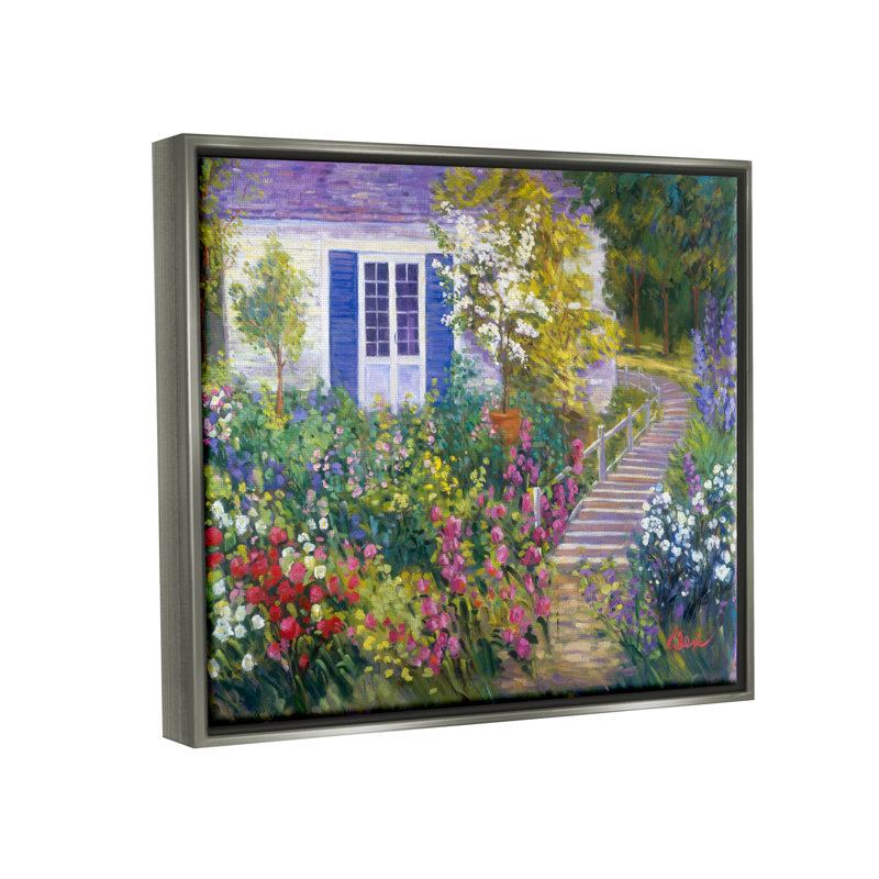 Garden Cottage House par Alexi Fine, Cadre flottant gris lustré, H 25 po x l 31 po x P 1,7 po