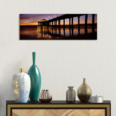 Low Angle View Of A Pier, Manhattan Beach Pier, Manhattan Beach - Wrapped Canvas Panoramic Print