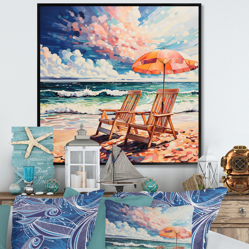Beautray Beach Chairs Scenery I sur toile, H 16 po x l 16 po x P 1 po, Cadre flottant noir