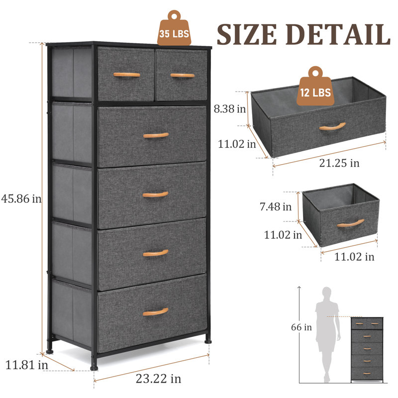 Jauier Metal 23.2'' W 6 - Drawer Dresser, Gray, Gray