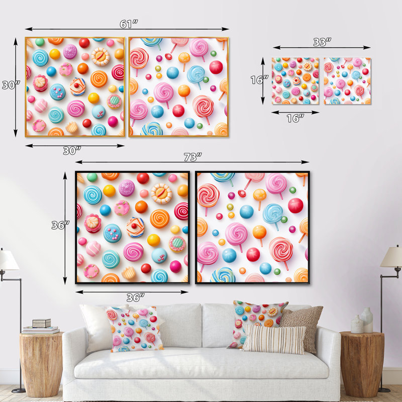 Color poply style bonbon pour cuisine I - ensemble de 2 collages carrés abstraits, Cadre flottant noir, H 16 po x l 33 po