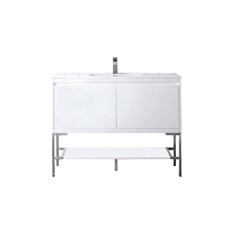 Mantova 47.25'' W Single Vanity, Glossy White/Champagne Brass, Glossy White