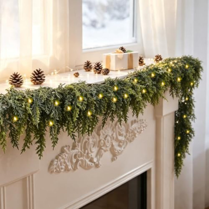 Guirlande de Noël de 1,80 m avec lumières, guirlande de cèdre au toucher réaliste