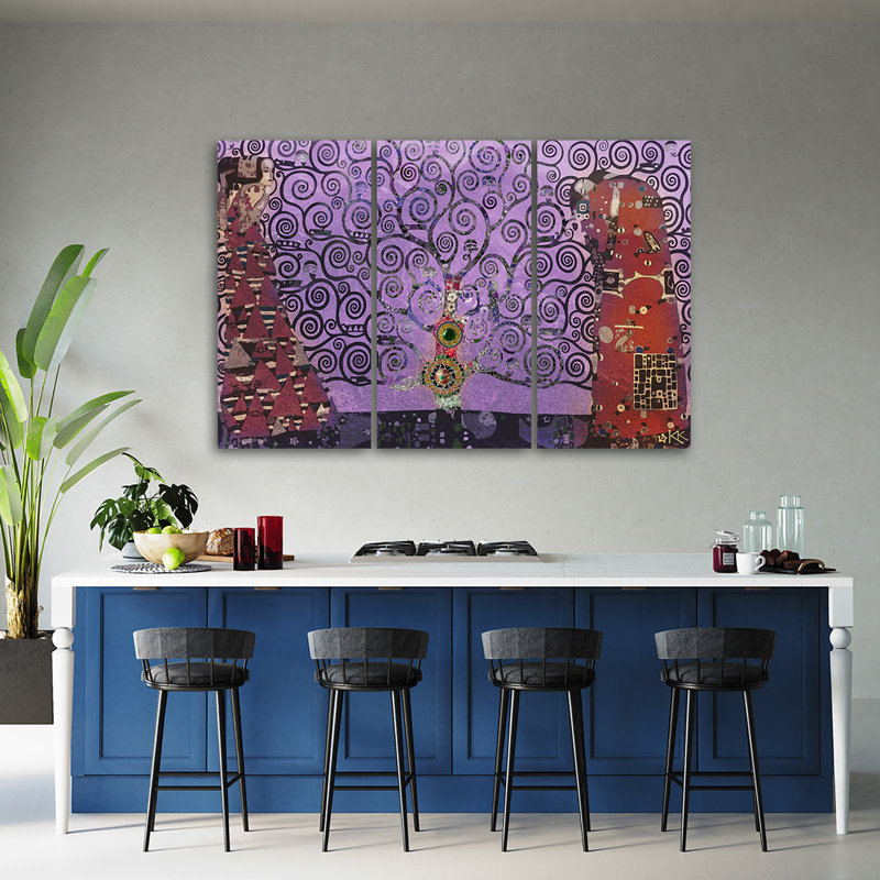 Purple Tree Of Life - 3 Piece No Frame Print on Canvas, 60cm H x 90cm W