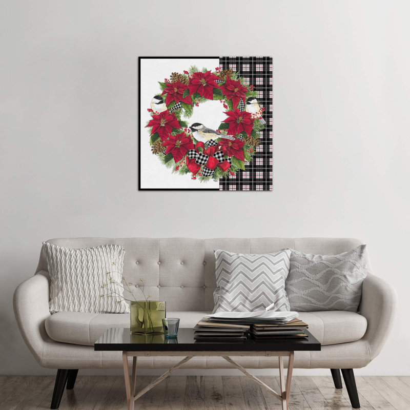 Chickadee Christmas Red V - Wreath by Tara Reed - Wrapped Canvas Print, 93.98 cm H x 93.98 cm W x 1.91 cm D