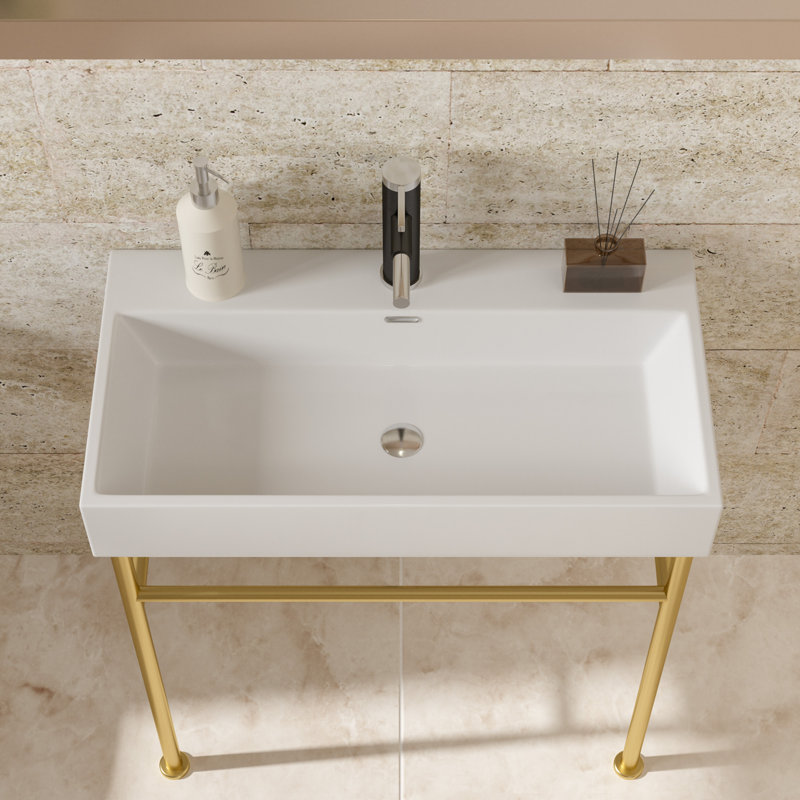 Lavabo de salle de bain console rectangulaire en céramique avec trop-plein Walhalla