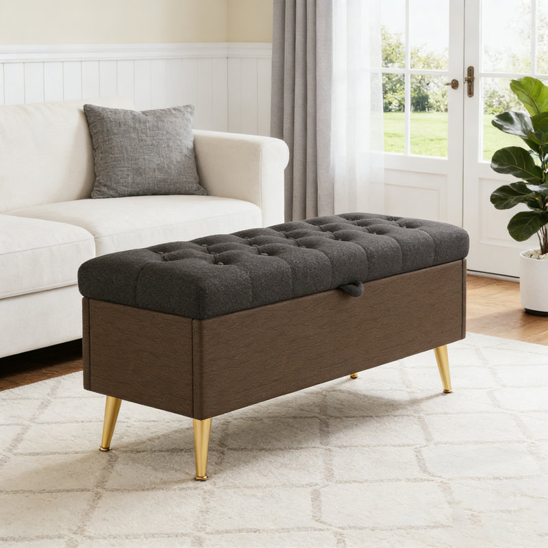 Banc de rangement moderne avec repose-pieds rembourré pour le salon, la chambre à coucher et le vestibule avec compartiment caché spacieux, gris