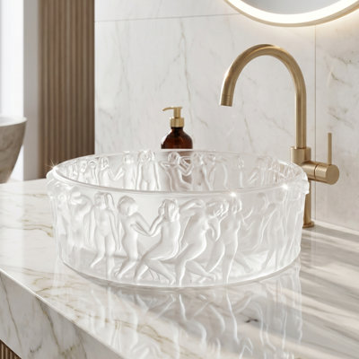 Olympus Series: 16" Matte Frosted Glass Hand-Etched Bathroom Vessel Sink