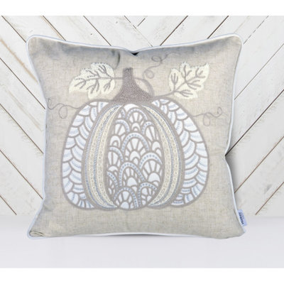 Lace Embroidered Pumpkin Throw Pillow – Neutral Fall Accent Cushion