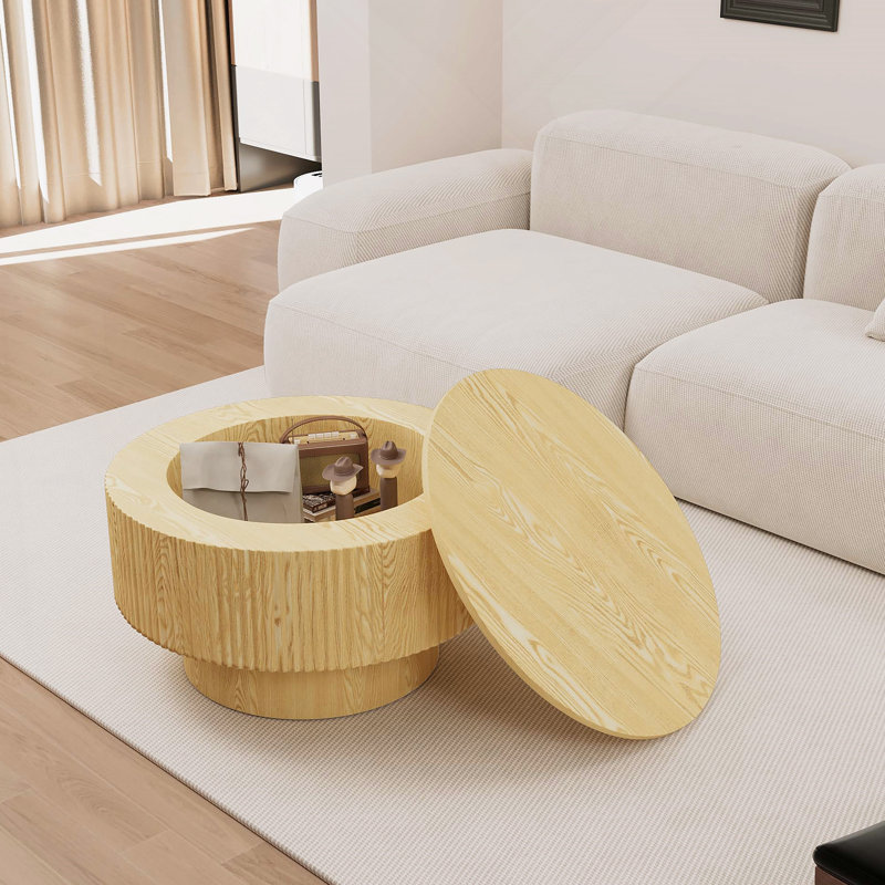 Table basse 29,53 "en bois aggloméré moderne avec motif à rayures circulaires et espace de rangement, convenant à la maison et à la cuisine (bois)