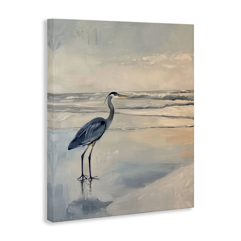  «Heron on Classic Coast», art mural sur toile par Petal Prints Design, H 30 po x l 24 po