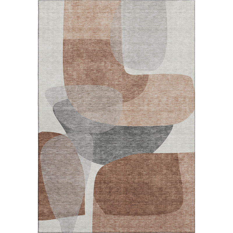 Premium Machine Washable Mayfield AMF2121 Blocks Rug, 3' x 5', Paprika