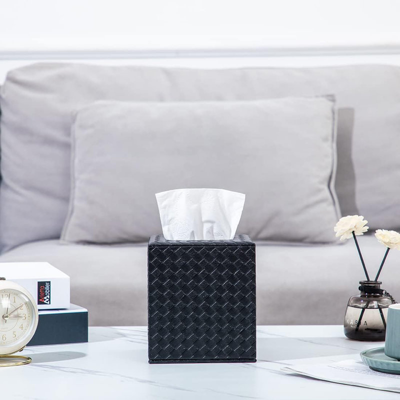 Square PU fabric Tissue Box Cover, Black
