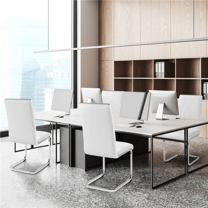 color Faux Leather Dining Chairs with Chrome Legs Upholstered Modern Design, White