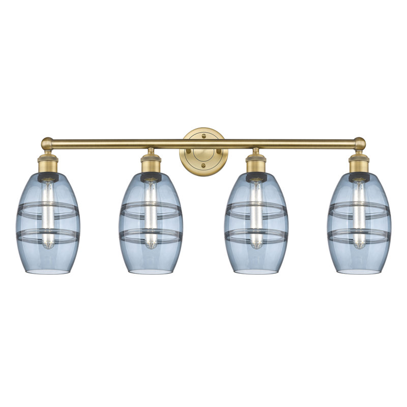 Éclairage pour meuble-lavabo à 4 lumières à intensité variable Dundrod, Bleu princesse, Laiton brossé