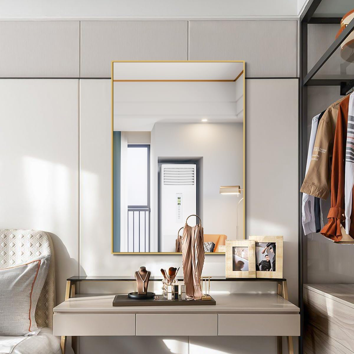 Ebern Designs Gold Rectangle Wall Mirror, 20X30 Inch Bathroom Mirror