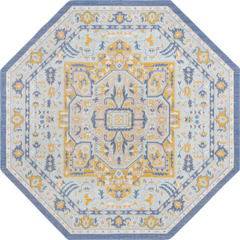 Tapis traditionnel bleu clair Matthei, Octogone 7 pi