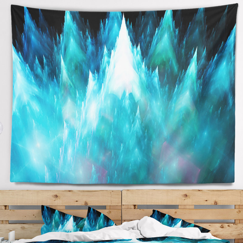 Tapisserie de conception abstract blue fractal crystals, H 68 po x l 80 po