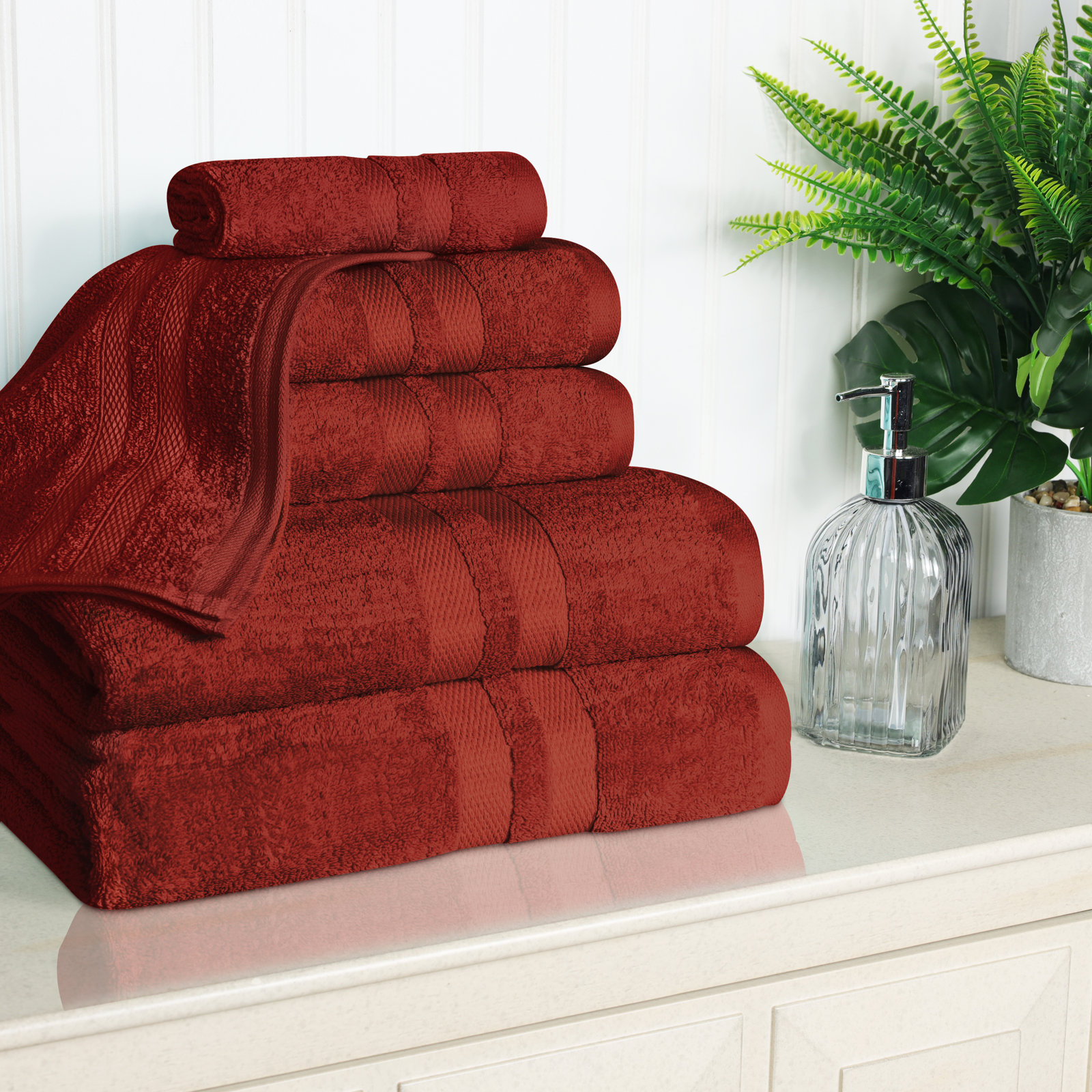 6-Piece Cotton Towel Set, Maroon