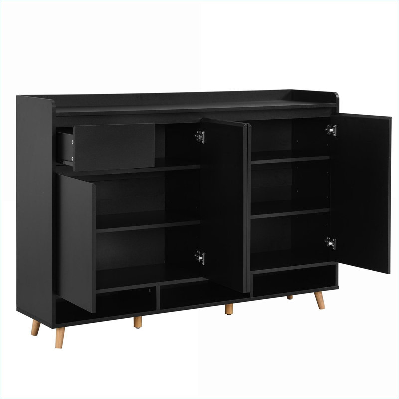 Contemporary Shoe Cabinet With Adjustable Shelves, Minimalist Storage Cabinet, Accent Cabinet With 1 Drawer , Black