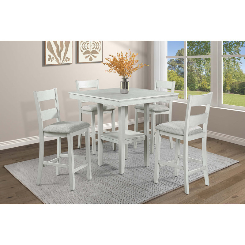 Ensemble de salle à manger 5 pièces à hauteur de comptoir Rustic Farmhouse, Blanc antique, Blanc antique