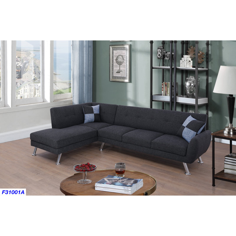 Petersen Upholstered L-Shaped Sectional, Gray, Left Hand Facing