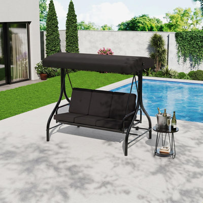 Balancelle d'extérieur 3 places avec auvent réglable, balancelle de patio avec support, structure en acier robuste de 800 lb, inclinable à 180 °