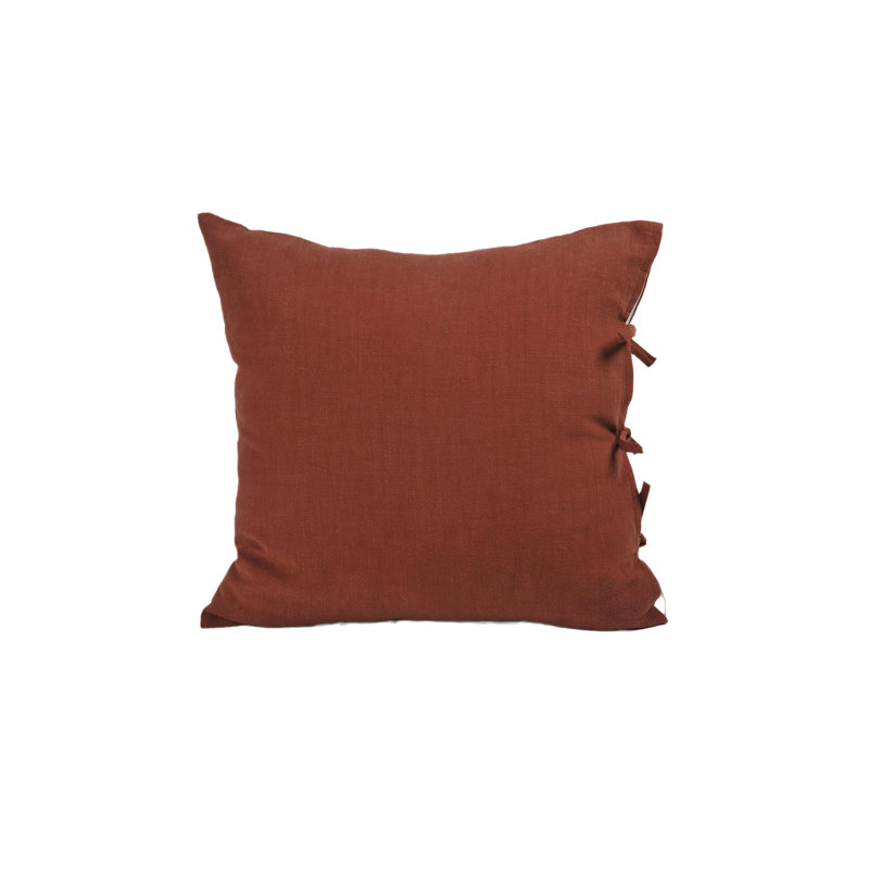 Coussin décoratif à nœuds carrés avec insert en lin gris 20 po x 20 po Knots, Grenat