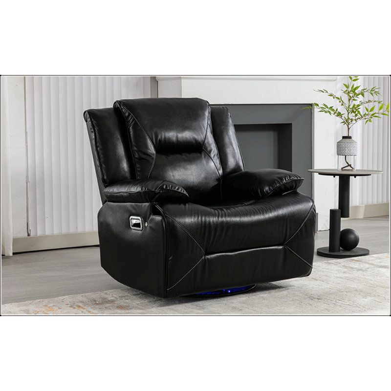 Fauteuil inclinable manuel et pivotant à 360 ° avec bande lumineuse DEL, Cuir noir