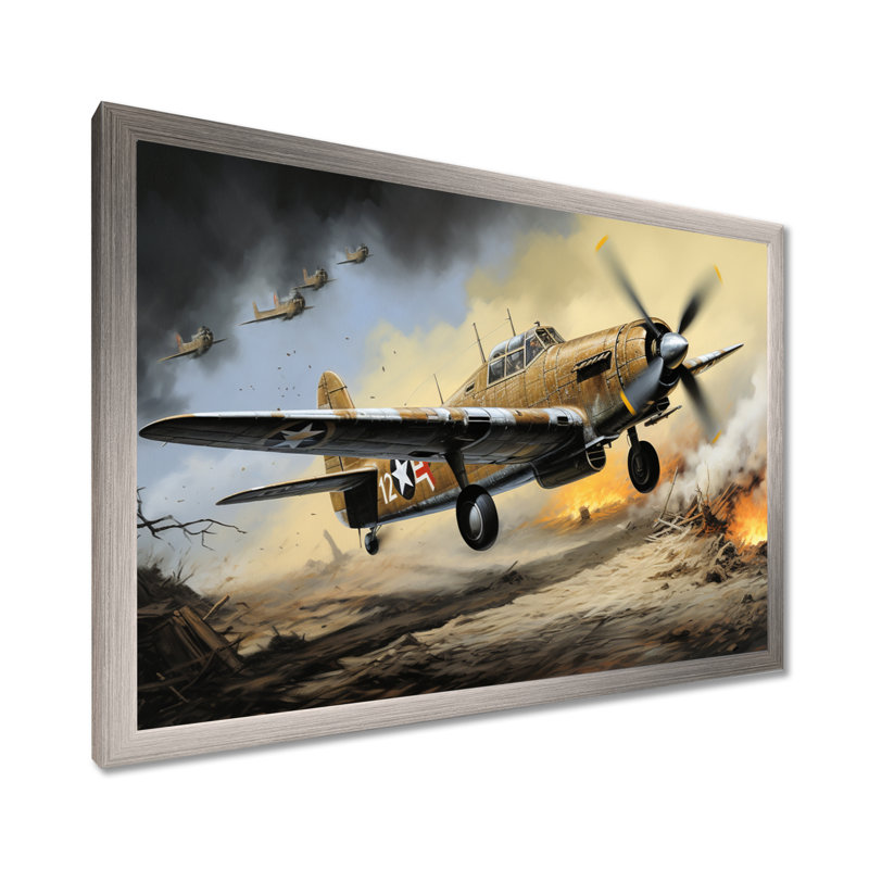 Vieux avion militaire pendant la Seconde Guerre mondiale, impression sur toile, H 16 po x l 32 po x P 1 po