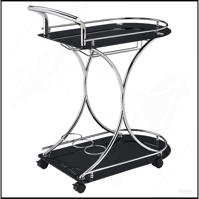Chariot-bar en verre à 2 niveaux Allen, Black