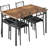 Farmhouse Dining Table Set for 4, Wood Table with Upholstered Chairs, Space-Saving, Brown-859839783