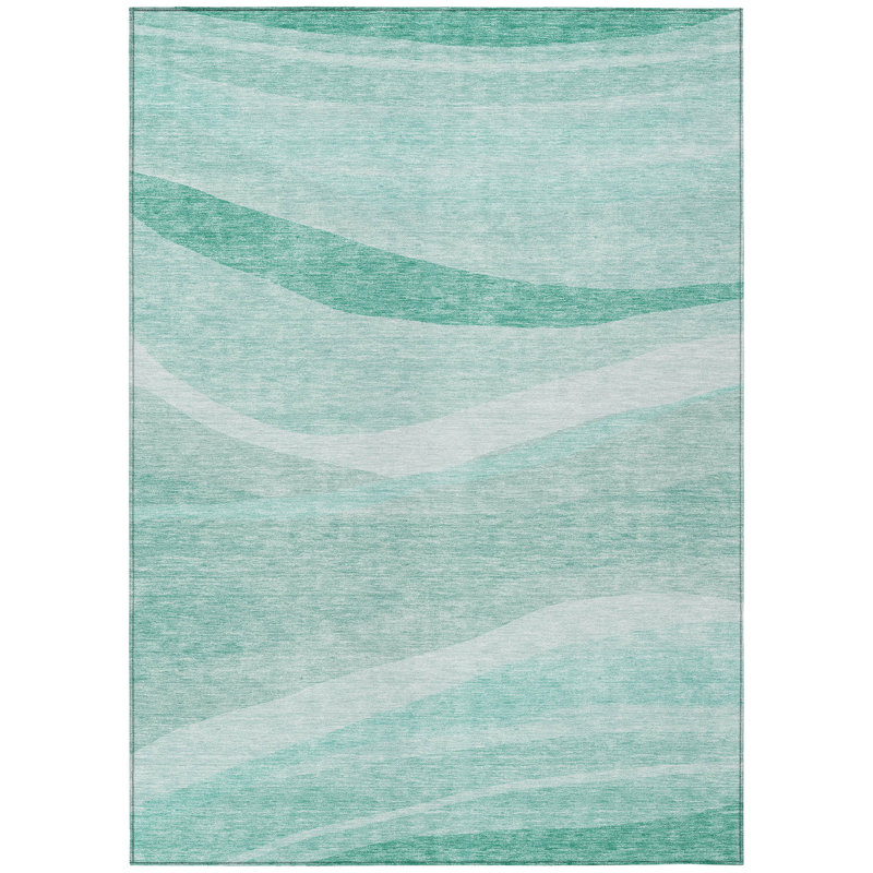 Aqua Synthetic Rectangular Machine Washable Rug 46" x 30"
